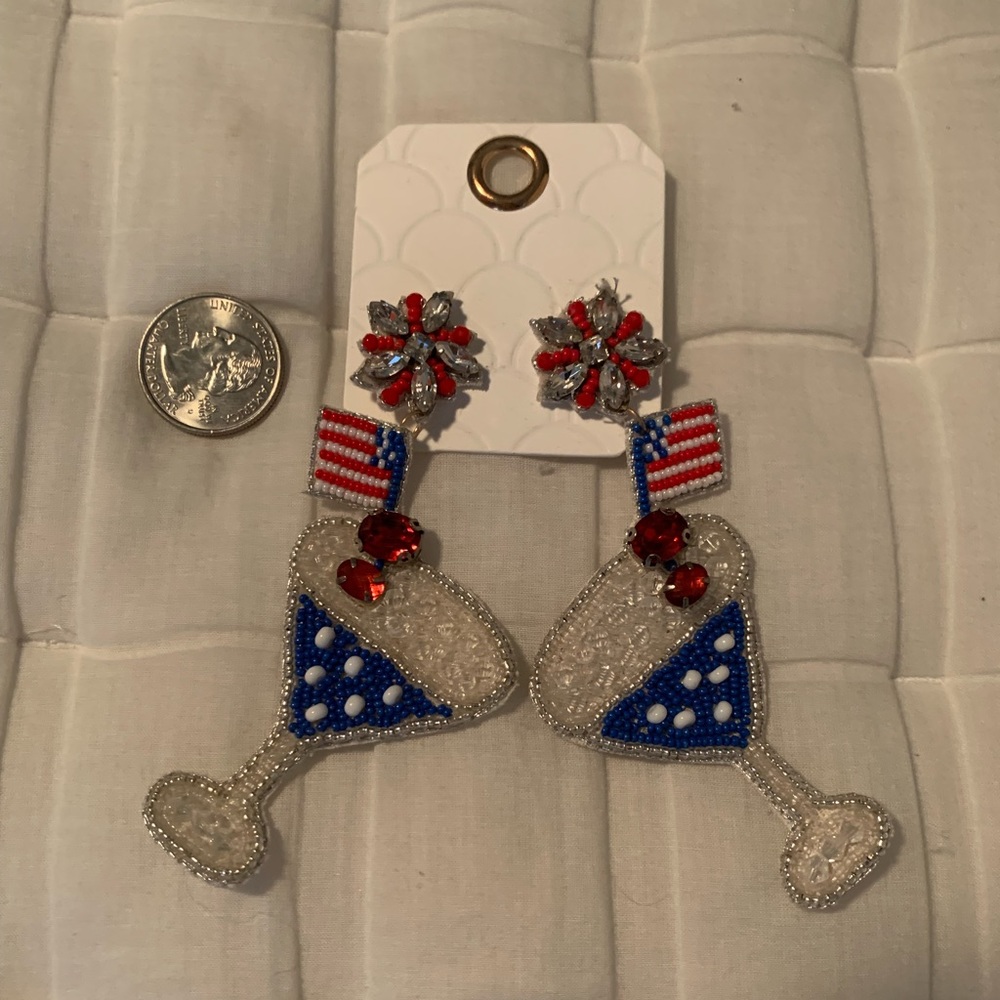 Never worn beaded Fourth of July martini earrings